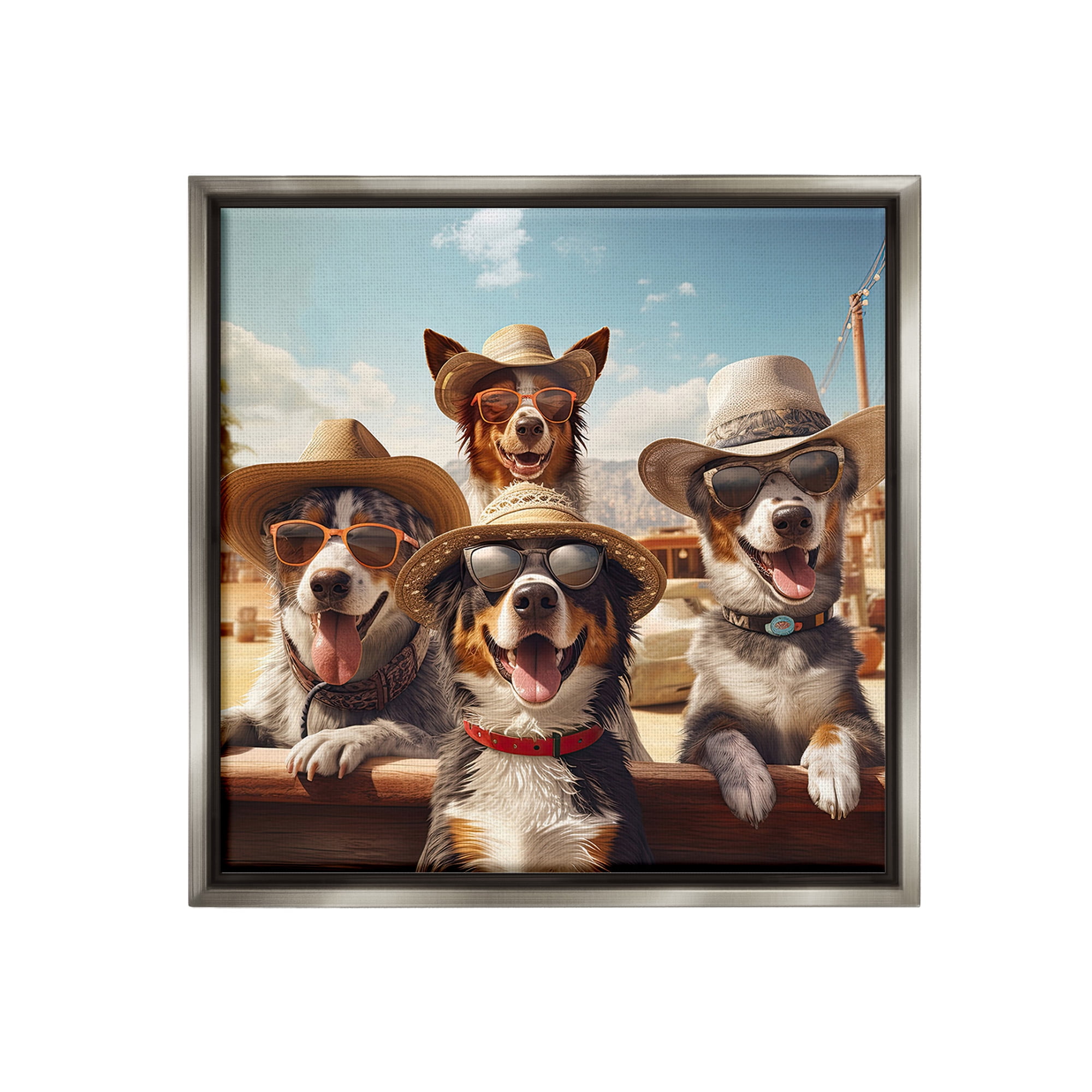 Stupell Industries Southwestern Cowboy Dogs Animals & Insects Painting Gray Floater Framed Canvas Art Print Wall Art, 25 x 25