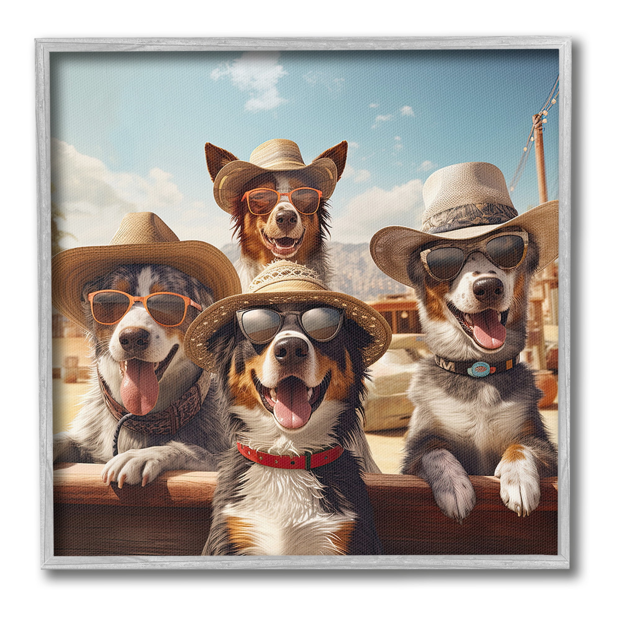 Stupell Industries Southwestern Cowboy Dogs Animals & Insects Painting Gray Framed Art Print Wall Art, 12 x 12