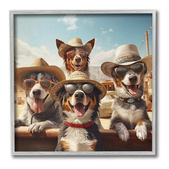 Stupell Industries Southwestern Cowboy Dogs Animals & Insects Painting Gray Framed Art Print Wall Art, 17 x 17