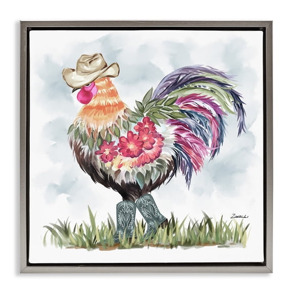 Stupell Industries Southwestern Cowboy Floral Hen Gray Floating Frame Canvas Art, 18 x 18, by Ziwei Li