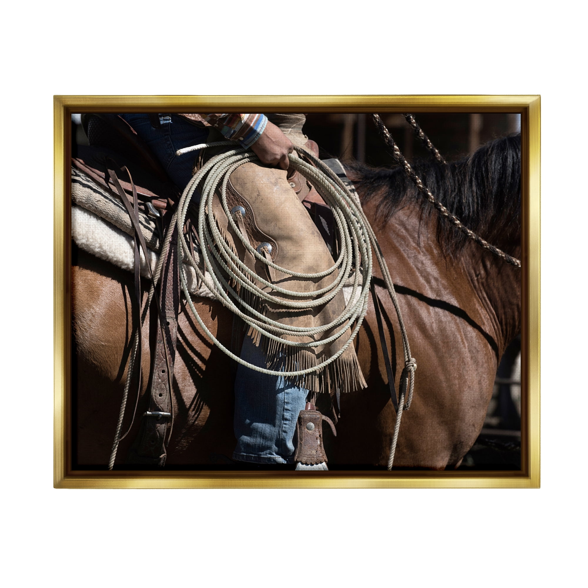 Stupell Industries Southwestern Cowboy & Lasso Beauty & Fashion Photography Gold Floater Framed Art Print Wall Art, 31 x 25