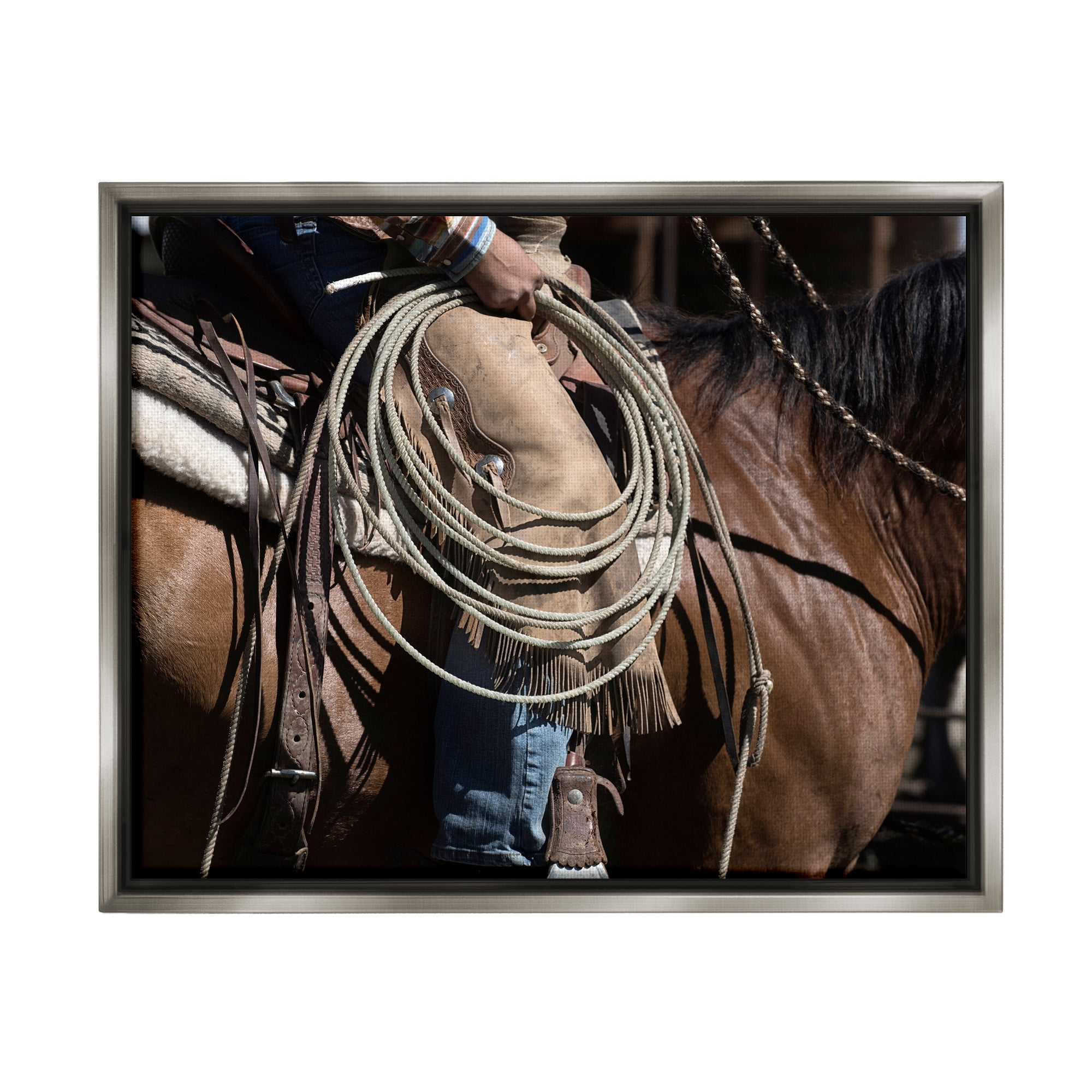 Stupell Industries Southwestern Cowboy & Lasso Beauty & Fashion Photography Gray Floater Framed Art Print Wall Art, 31 x 25