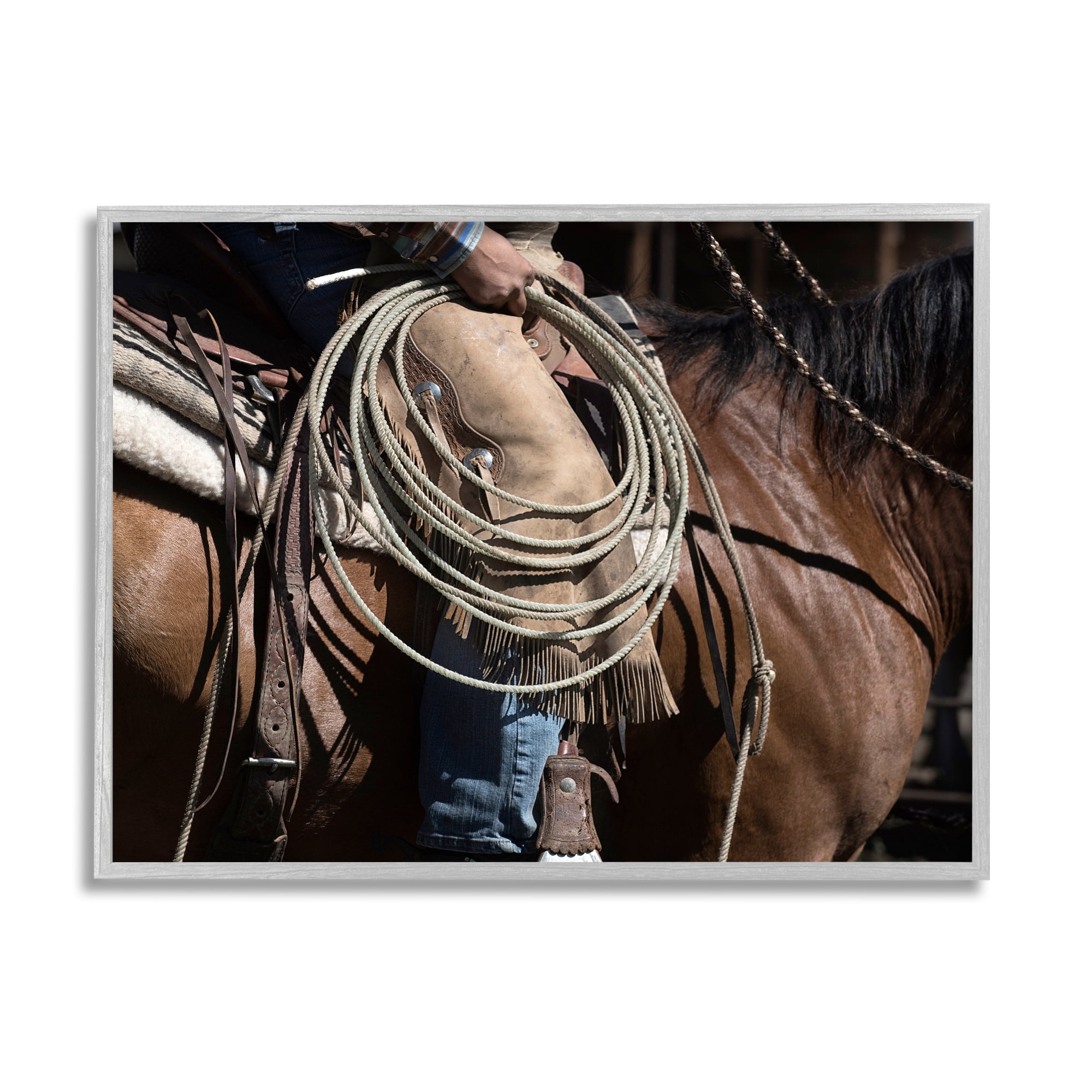 Stupell Industries Southwestern Cowboy & Lasso Beauty & Fashion Photography Gray Framed Art Print Wall Art, 20 x 16