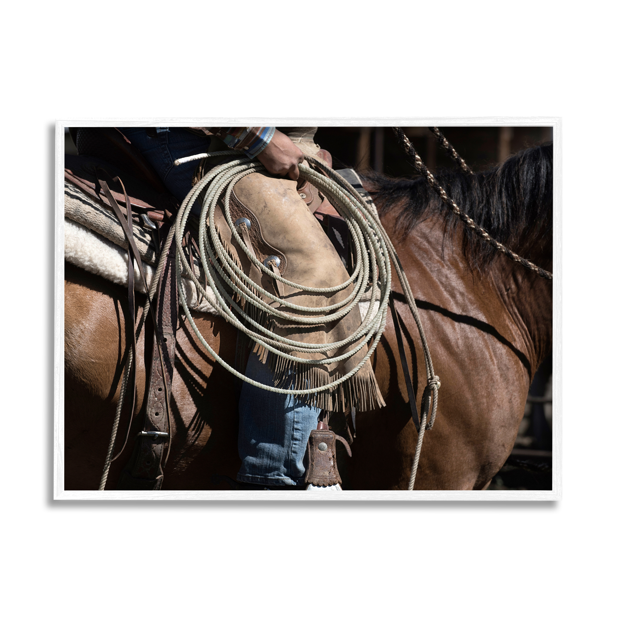 Stupell Industries Southwestern Cowboy & Lasso Beauty & Fashion Photography White Framed Art Print Wall Art, 30 x 24