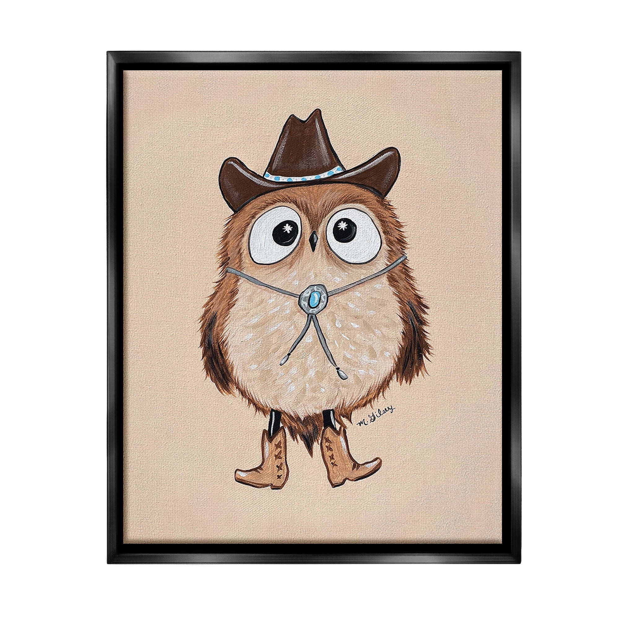 Stupell Industries Southwestern Cowboy Owl Animals & Insects Painting Black Floater Framed Canvas Art Print Wall Art, 17 x 21