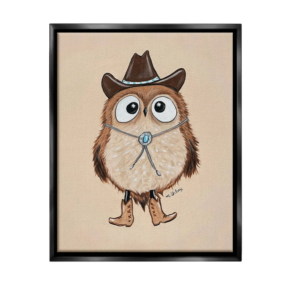 Stupell Industries Southwestern Cowboy Owl Animals & Insects Painting Black Floater Framed Canvas Art Print Wall Art, 17 x 21