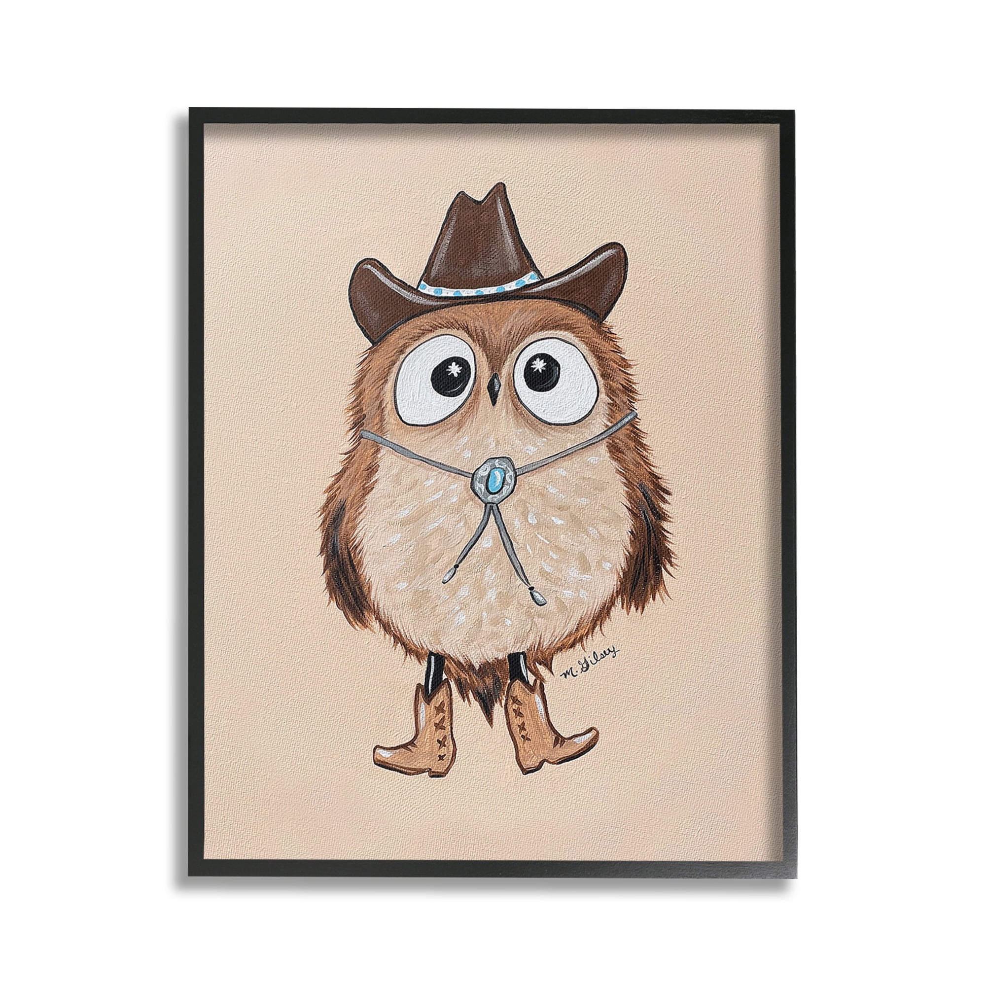Stupell Industries Southwestern Cowboy Owl Animals & Insects Painting Black Framed Art Print Wall Art, 16 x 20