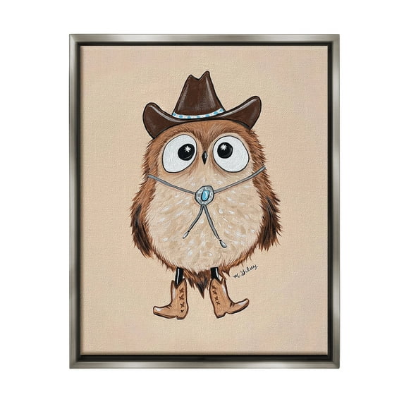 Stupell Industries Southwestern Cowboy Owl Animals & Insects Painting Gray Floater Framed Canvas Art Print Wall Art, 25 x 31