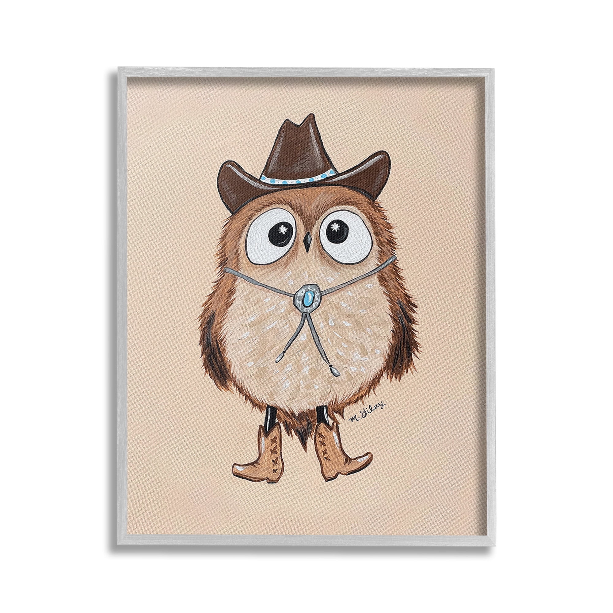 Stupell Industries Southwestern Cowboy Owl Animals & Insects Painting Gray Framed Art Print Wall Art, 24 x 30