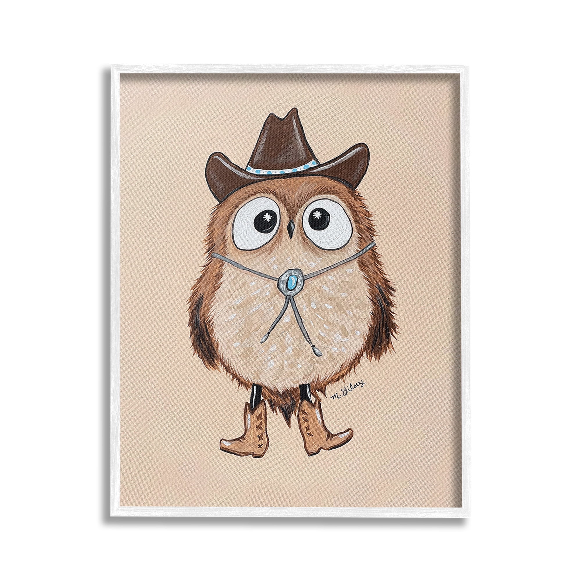 Stupell Industries Southwestern Cowboy Owl Animals & Insects Painting White Framed Art Print Wall Art, 16 x 20
