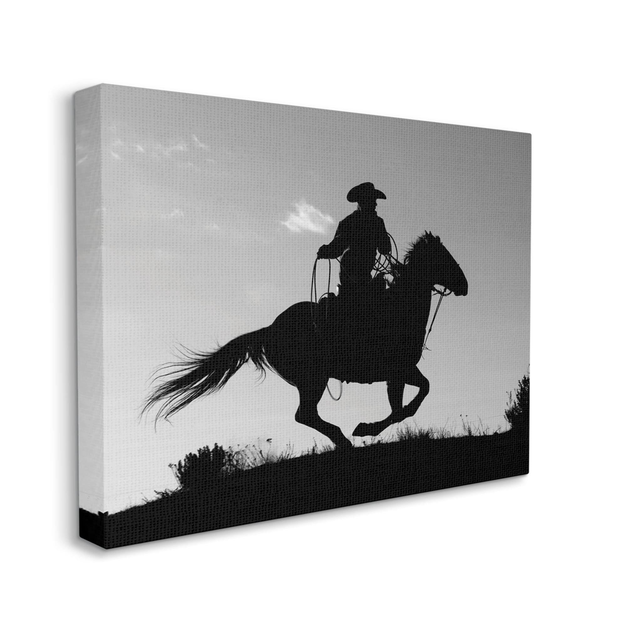 Stupell Industries Southwestern Cowboy Silhouette Black White Horse,24 x 30,Designed by Carol Walker