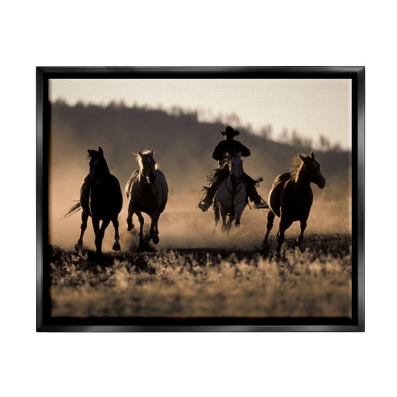 Stupell Industries Southwestern Cowboy at Sunset Animals & Insects Photography Black Floater Framed Canvas Art Print Wall Art, 21 x 17