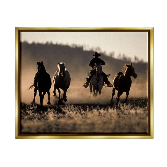 Stupell Industries Southwestern Cowboy at Sunset Animals & Insects Photography Gold Floater Framed Canvas Art Print Wall Art, 31 x 25