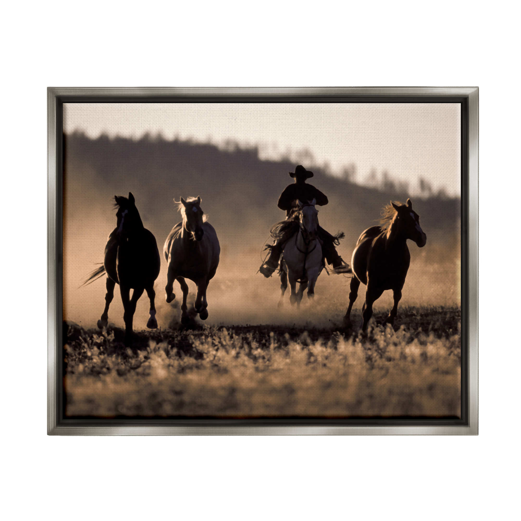 Stupell Industries Southwestern Cowboy at Sunset Animals & Insects Photography Gray Floater Framed Canvas Art Print Wall Art, 31 x 25