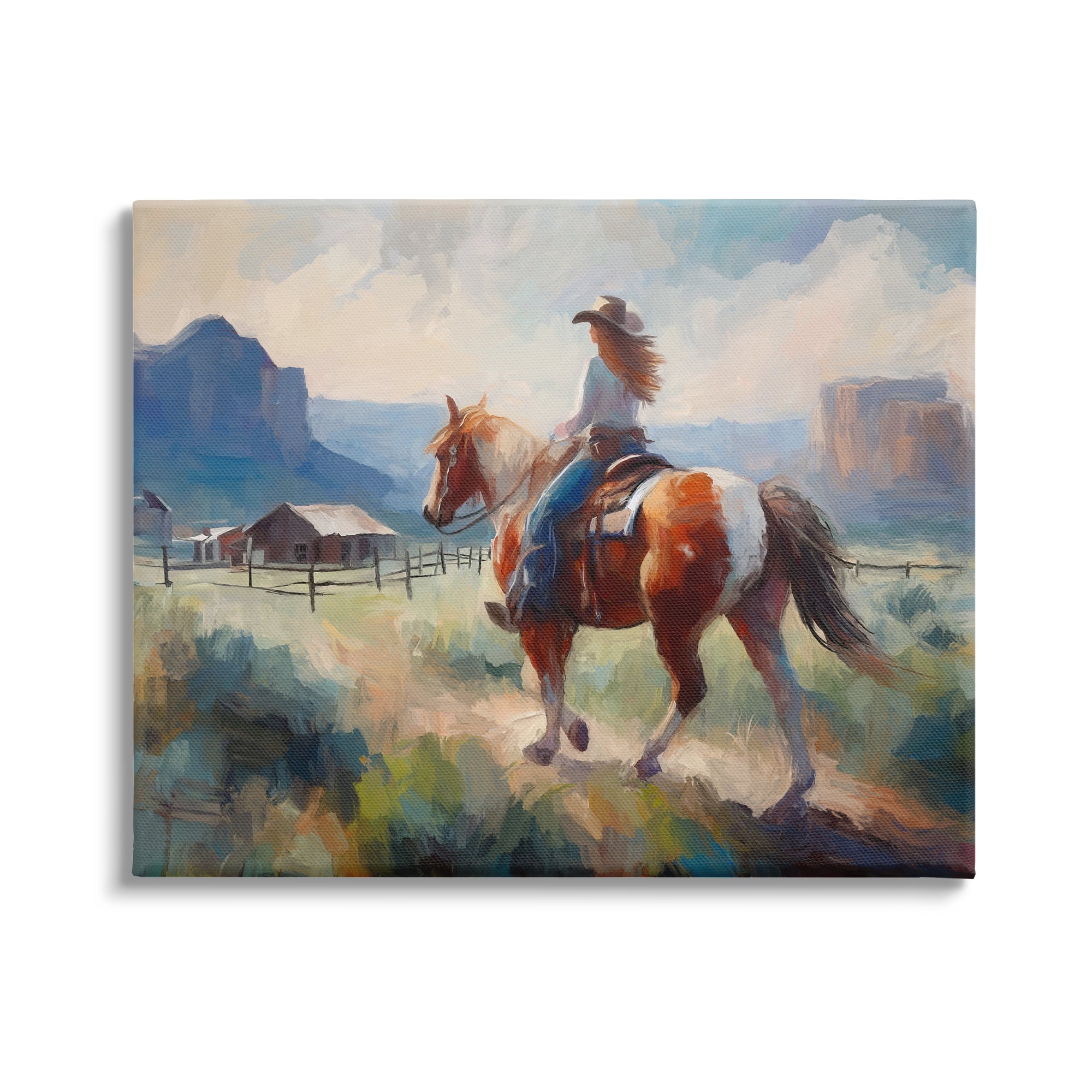 Stupell Industries Southwestern Cowgirl Landscape Animals & Insects Painting Gallery Wrapped Canvas Art Print Wall Art, 48 x 36