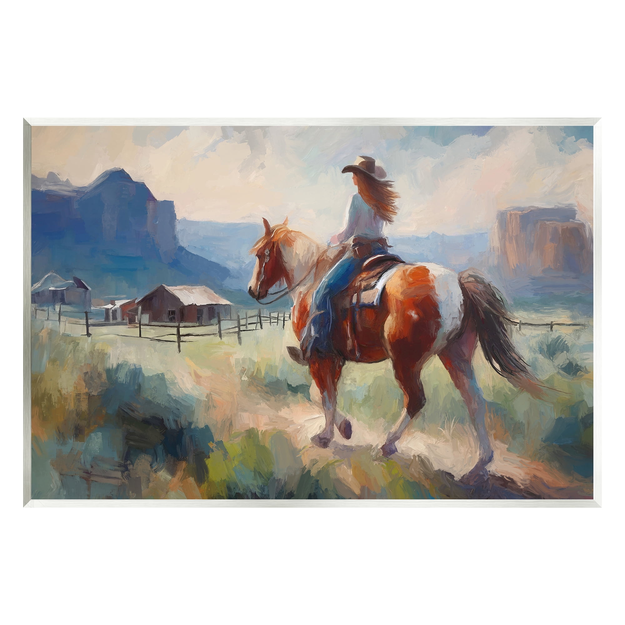 Stupell Industries Southwestern Cowgirl Landscape Animals & Insects Painting Unframed Art Print Wall Art, 19 x 13