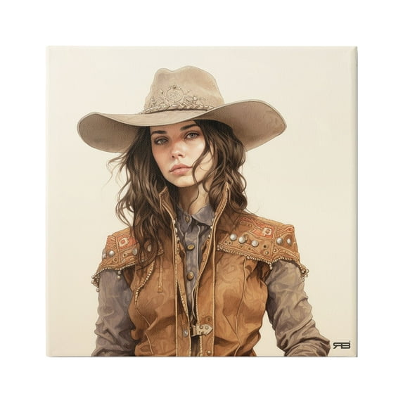 Stupell Industries Southwestern Cowgirl Portrait Abstract Painting Gallery Wrapped Canvas Art Print Wall Art, 30 x 30