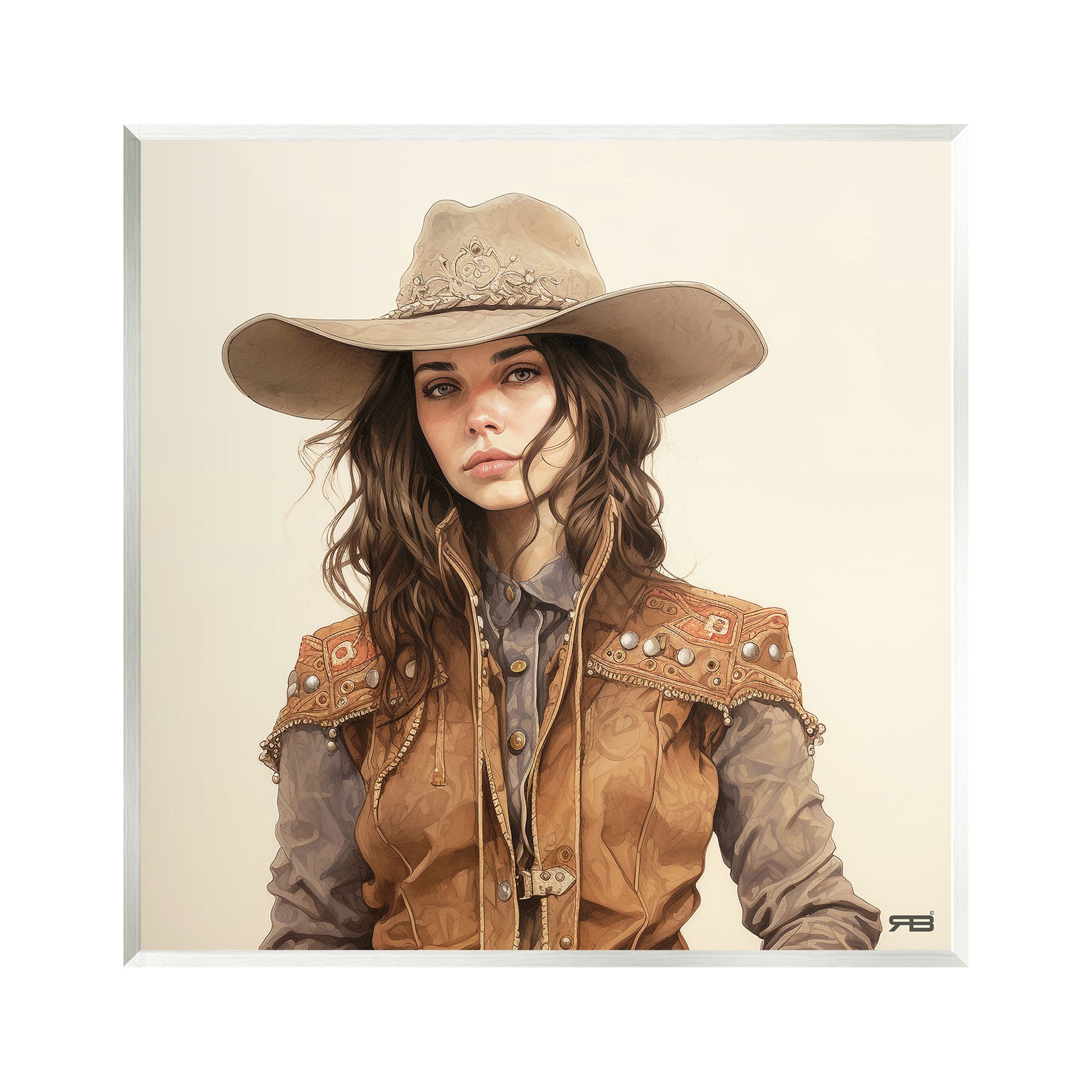Stupell Industries Southwestern Cowgirl Portrait Abstract Painting Unframed Art Print Wall Art, 12 x 12