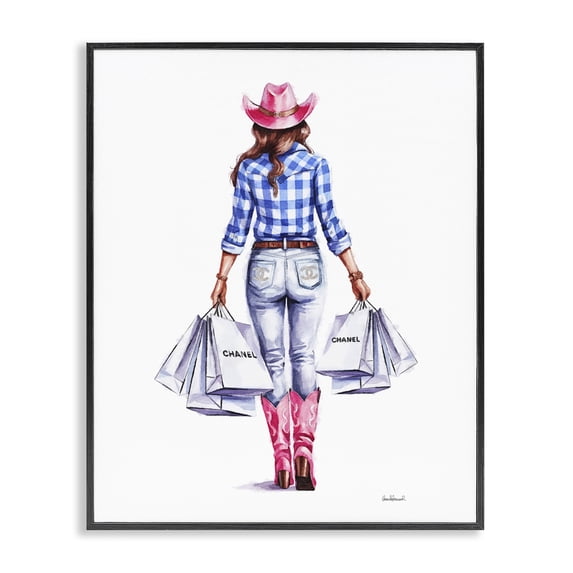 Stupell Industries Southwestern Cowgirl & Shopping Bags Black Framed Giclee Art, 11 x 14, by Amanda Greenwood