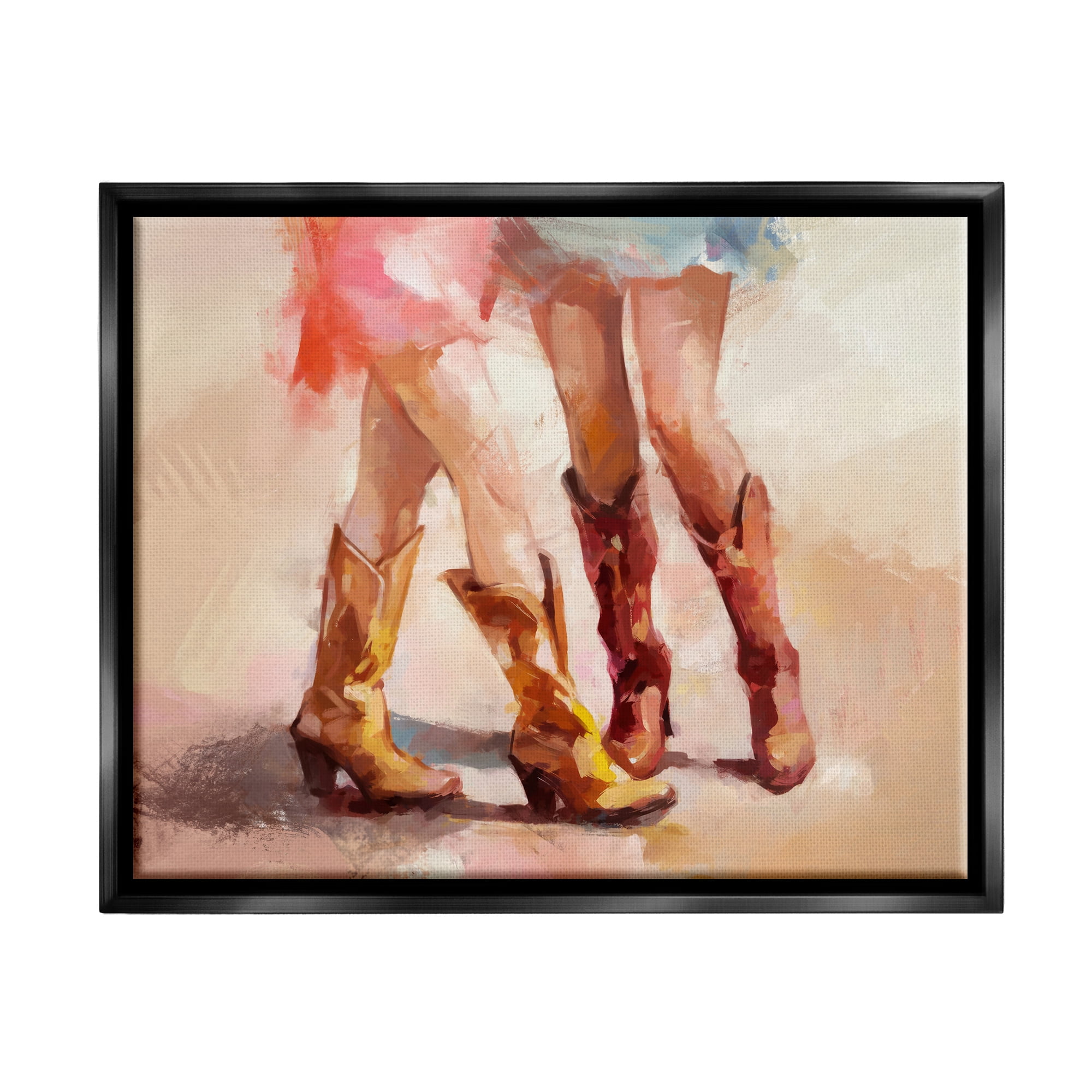Stupell Industries Southwestern Cowgirls Dancing Abstract Painting Black Floater Framed Canvas Art Print Wall Art, 31 x 25