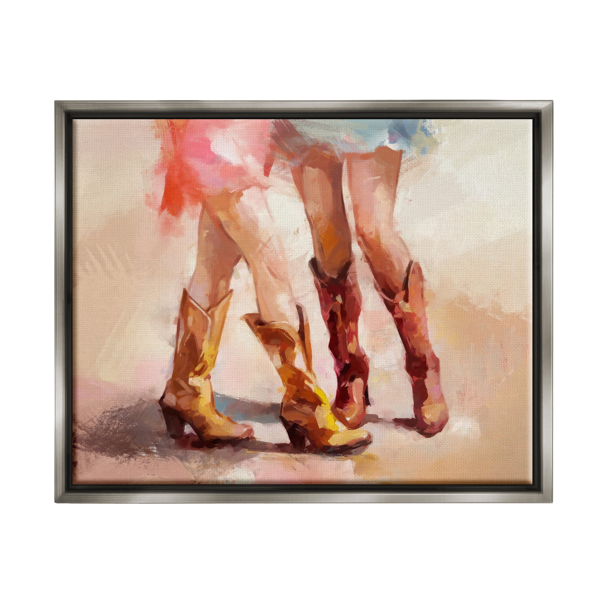 Stupell Industries Southwestern Cowgirls Dancing Abstract Painting Gray Floater Framed Canvas Art Print Wall Art, 21 x 17