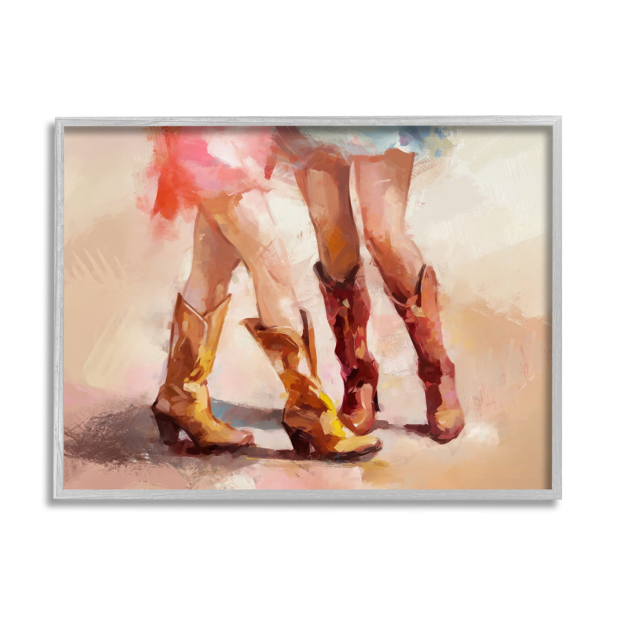 Stupell Industries Southwestern Cowgirls Dancing Abstract Painting Gray Framed Art Print Wall Art, 20 x 16