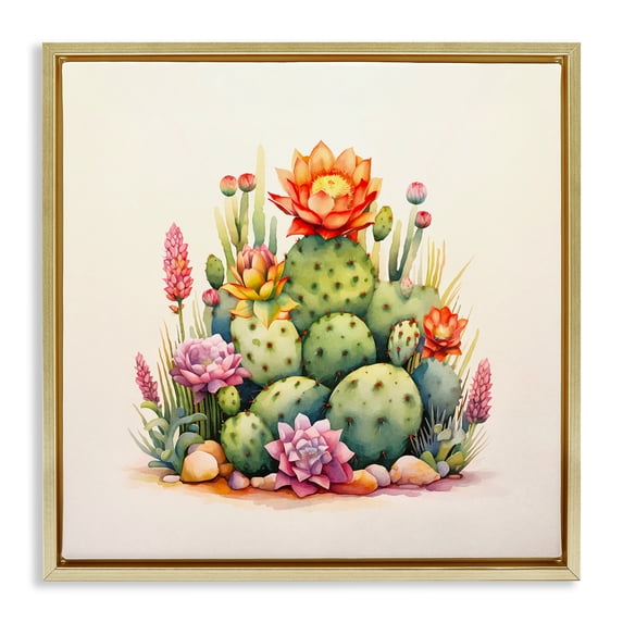 Stupell Industries Southwestern Desert Spring Cacti Gold Floating Frame Canvas Art, 18 x 18, by Andrea Haase