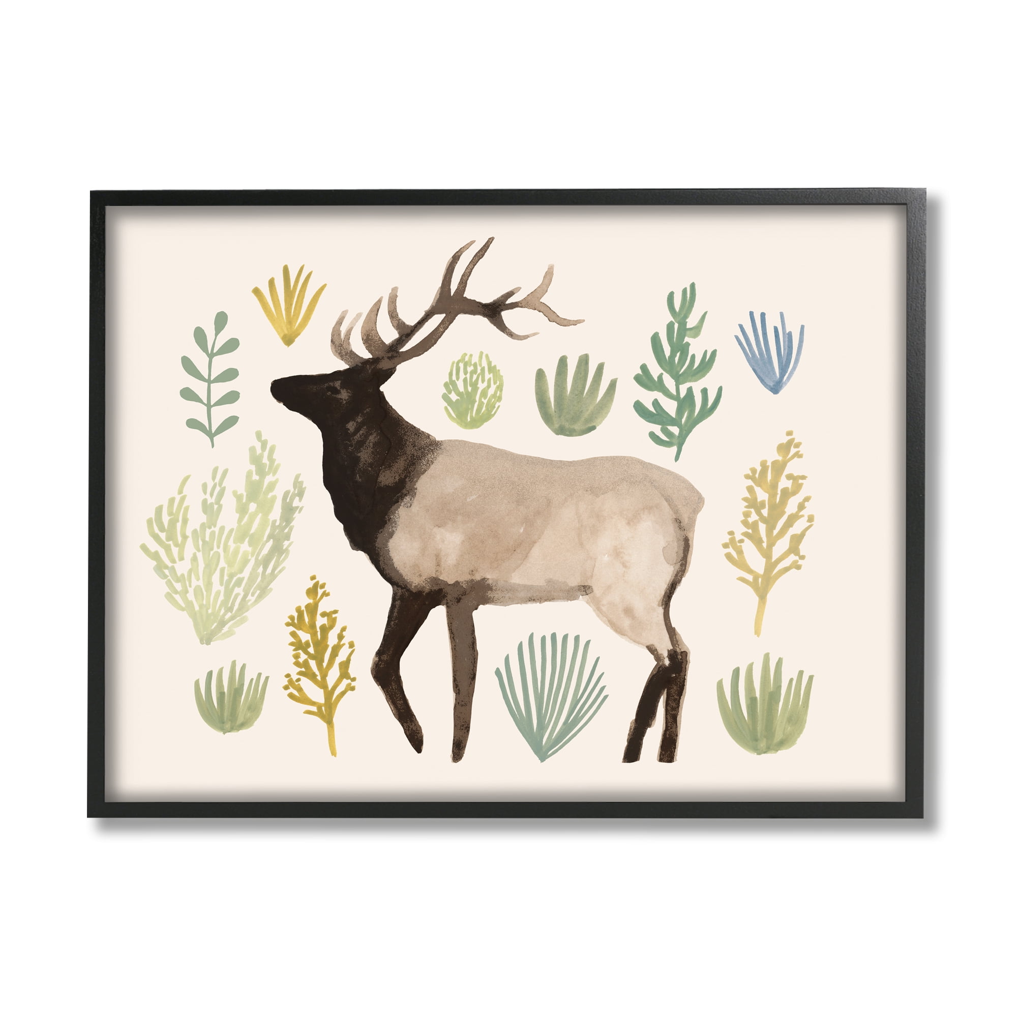 Stupell Industries Southwestern Elk Yellow Green Vegetation Noble Animal Graphic Art Black Framed Art Print Wall Art, 11x14, by Victoria Barnes