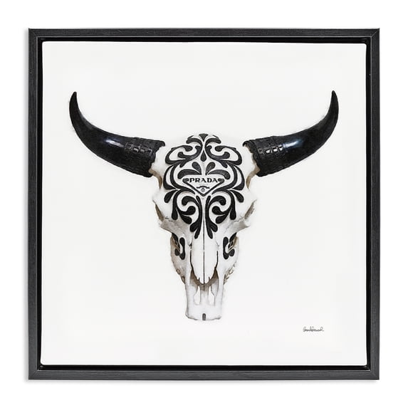 Stupell Industries Southwestern Fashion Brand Cow Skull Black Floating Frame Canvas Art, 18 x 18, by Amanda Greenwood