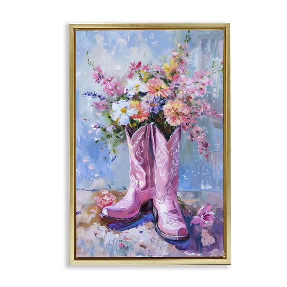 Stupell Industries Southwestern Floral Cowgirl Boots Gold Floating Frame Canvas Art, 17 x 25, by Petals Prints Design