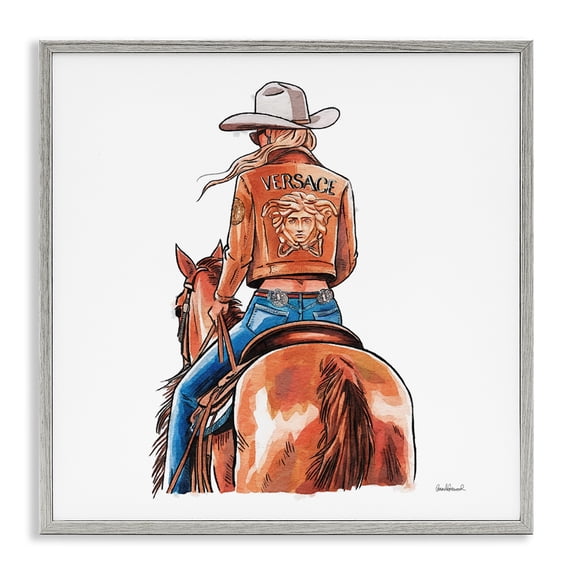 Stupell Industries Southwestern Glam Cowgirl Jockey Gray Framed Giclee Art, 12 x 12, by Amanda Greenwood