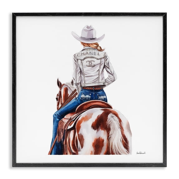 Stupell Industries Southwestern Glam Cowgirl Spotted Horse Black Framed Giclee Art, 24 x 24, by Amanda Greenwood