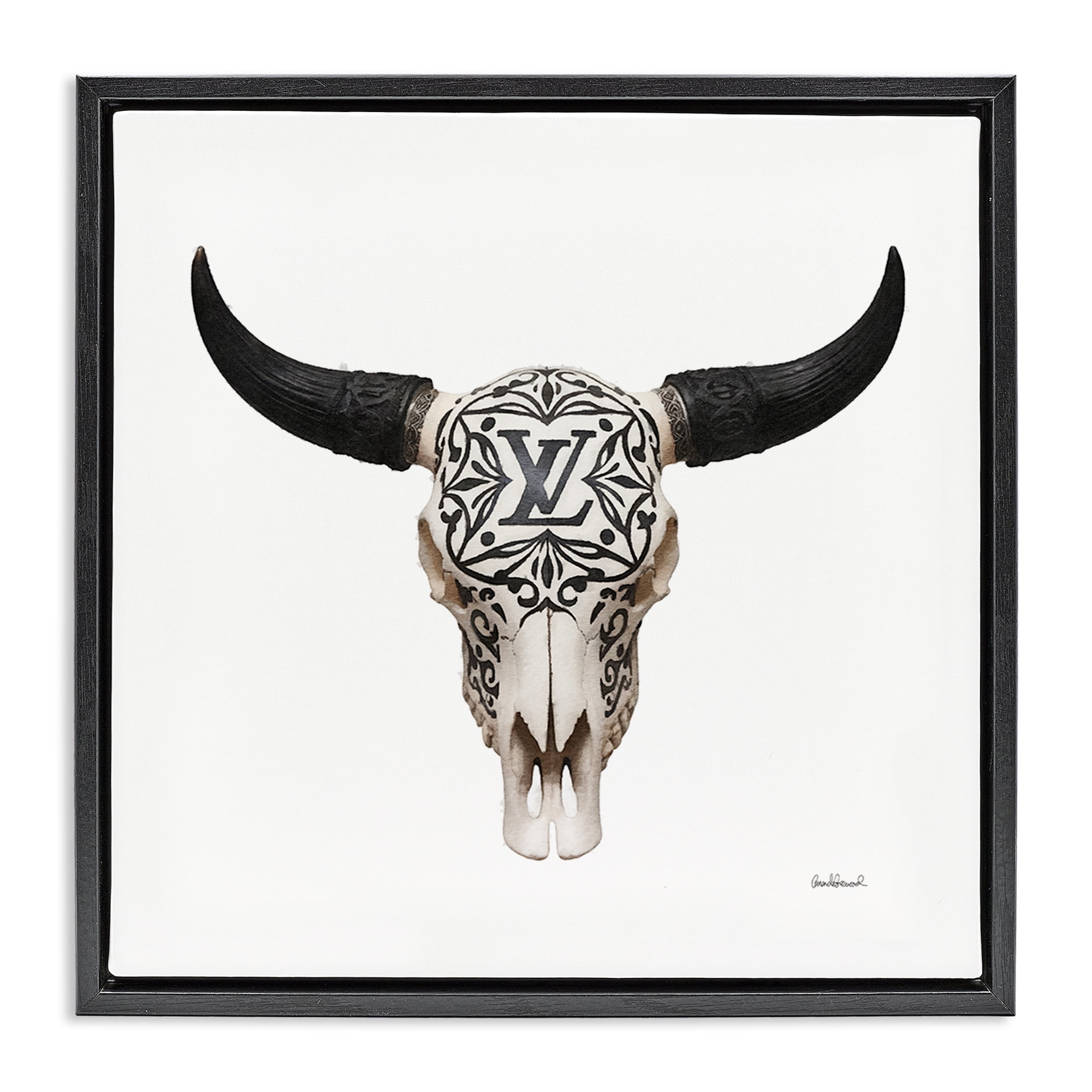 Stupell Industries Southwestern Glam Skull Fashion Painting Black Floater Framed Canvas Art Print Wall Art, 18 x 18