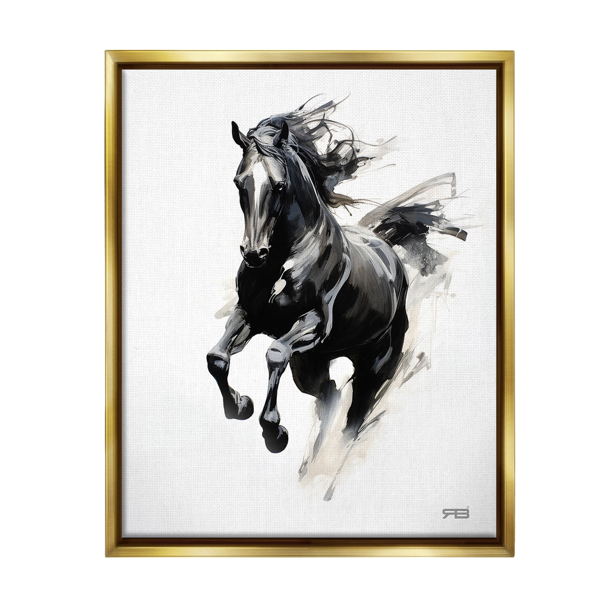 Stupell Industries Southwestern Jumping Horse Animals & Insects Painting Gold Floater Framed Canvas Art Print Wall Art, 25 x 31