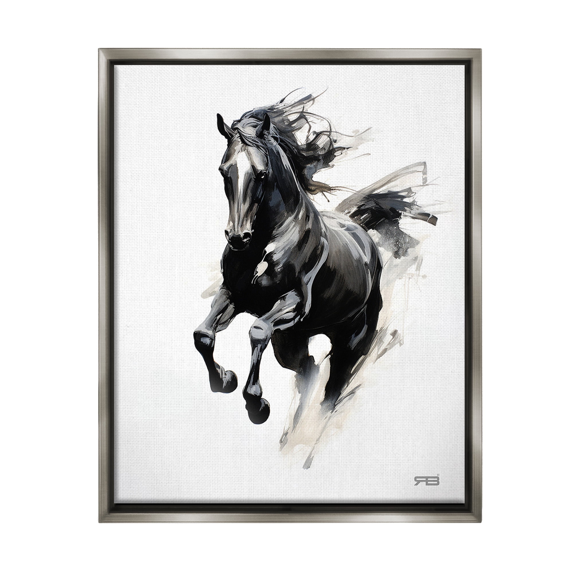 Stupell Industries Southwestern Jumping Horse Animals & Insects Painting Gray Floater Framed Canvas Art Print Wall Art, 17 x 21