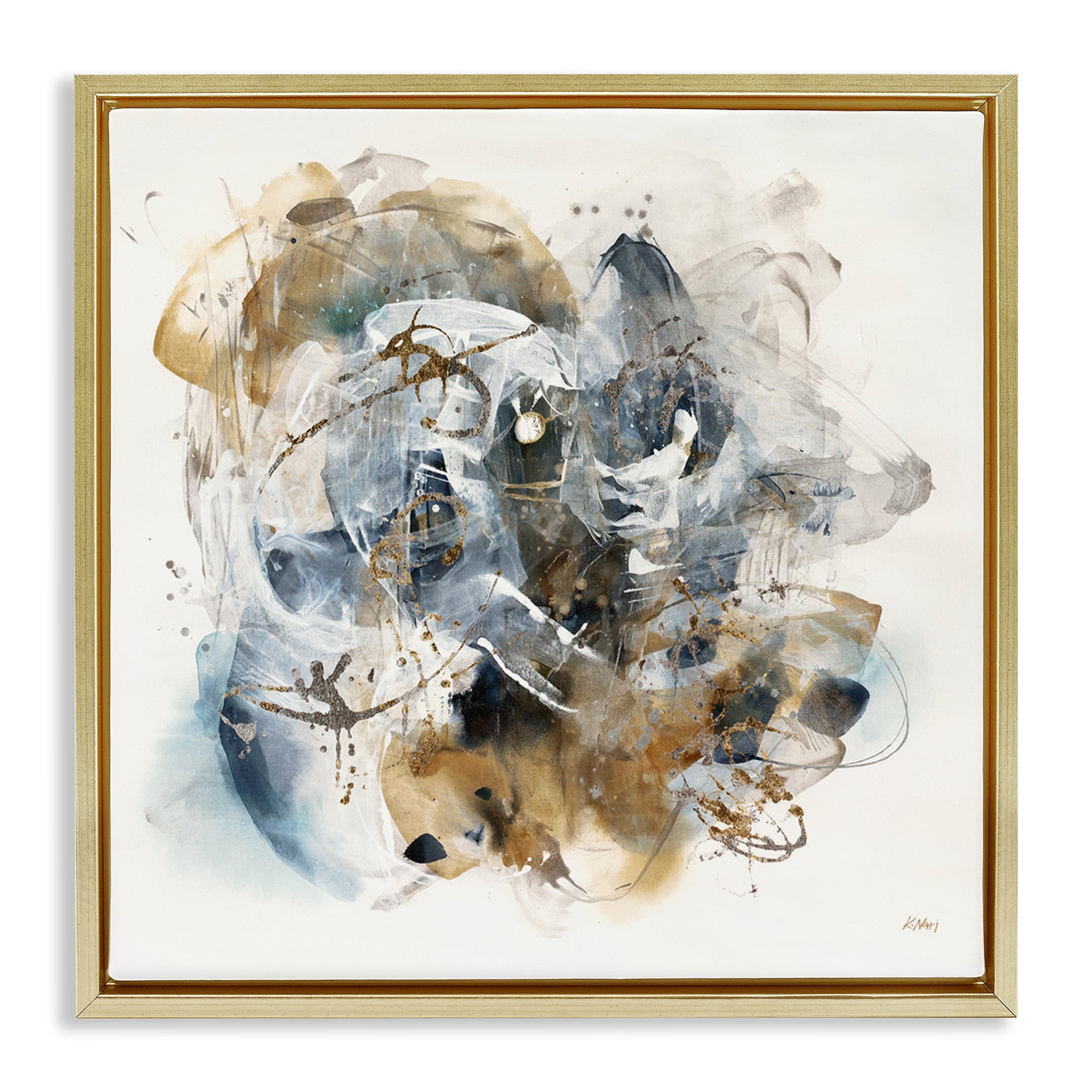 Stupell Industries Southwestern Paint Splatter Abstract Painting Gold Floater Framed Canvas Art Print Wall Art, 18 x 18