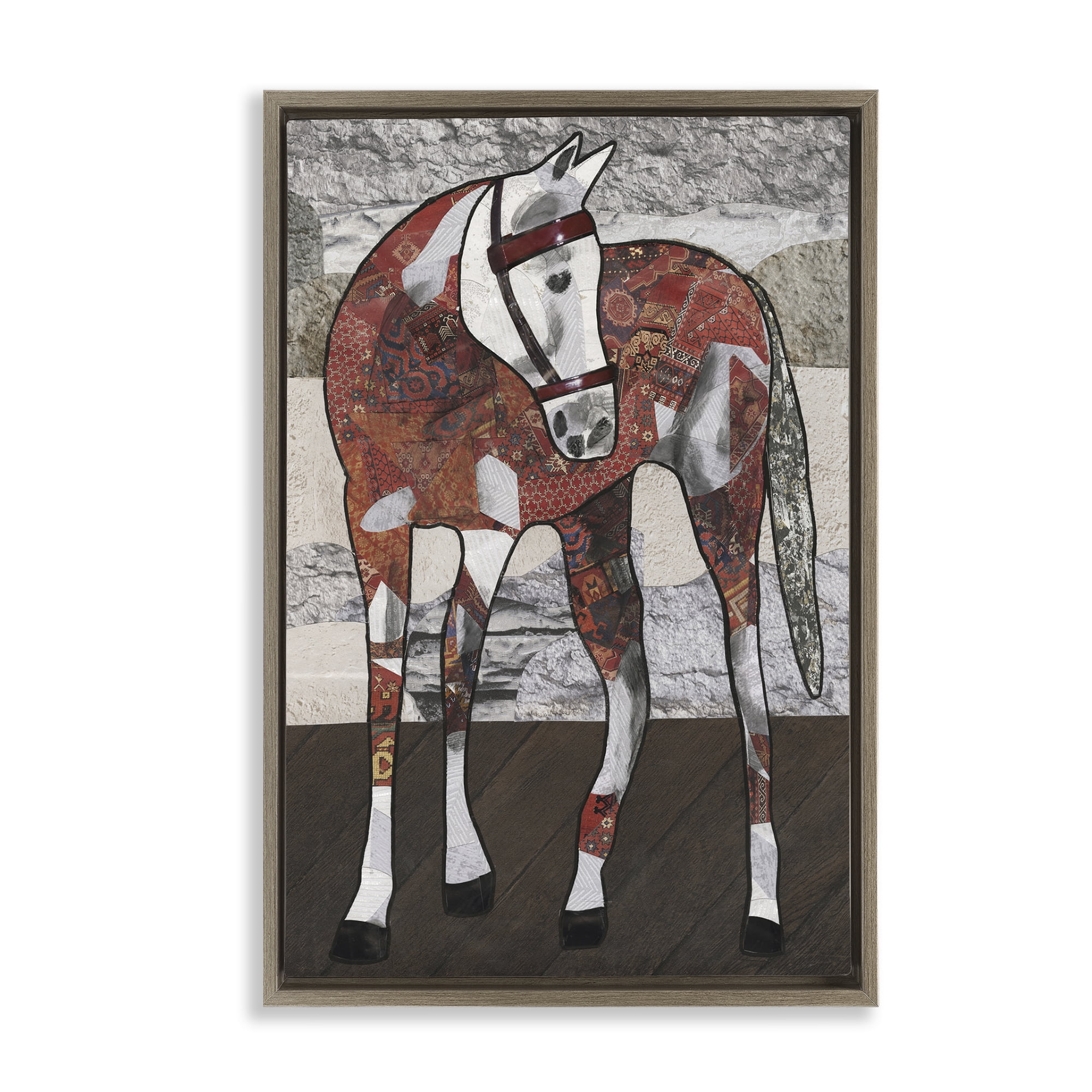 Stupell Industries Southwestern Patterned Foal Animals & Insects Painting Brown Floater Framed Canvas Art Print Wall Art, 21 x 31