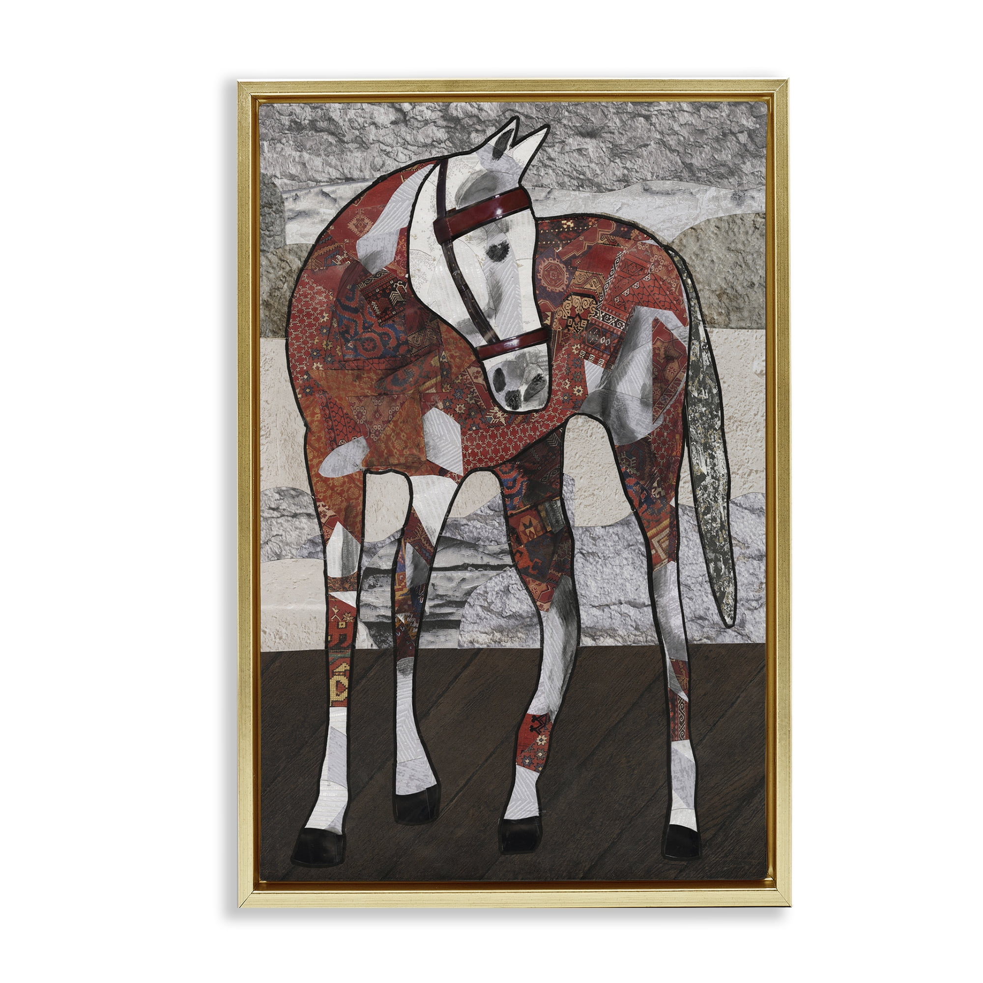 Stupell Industries Southwestern Patterned Foal Animals & Insects Painting Gold Floater Framed Canvas Art Print Wall Art, 17 x 25