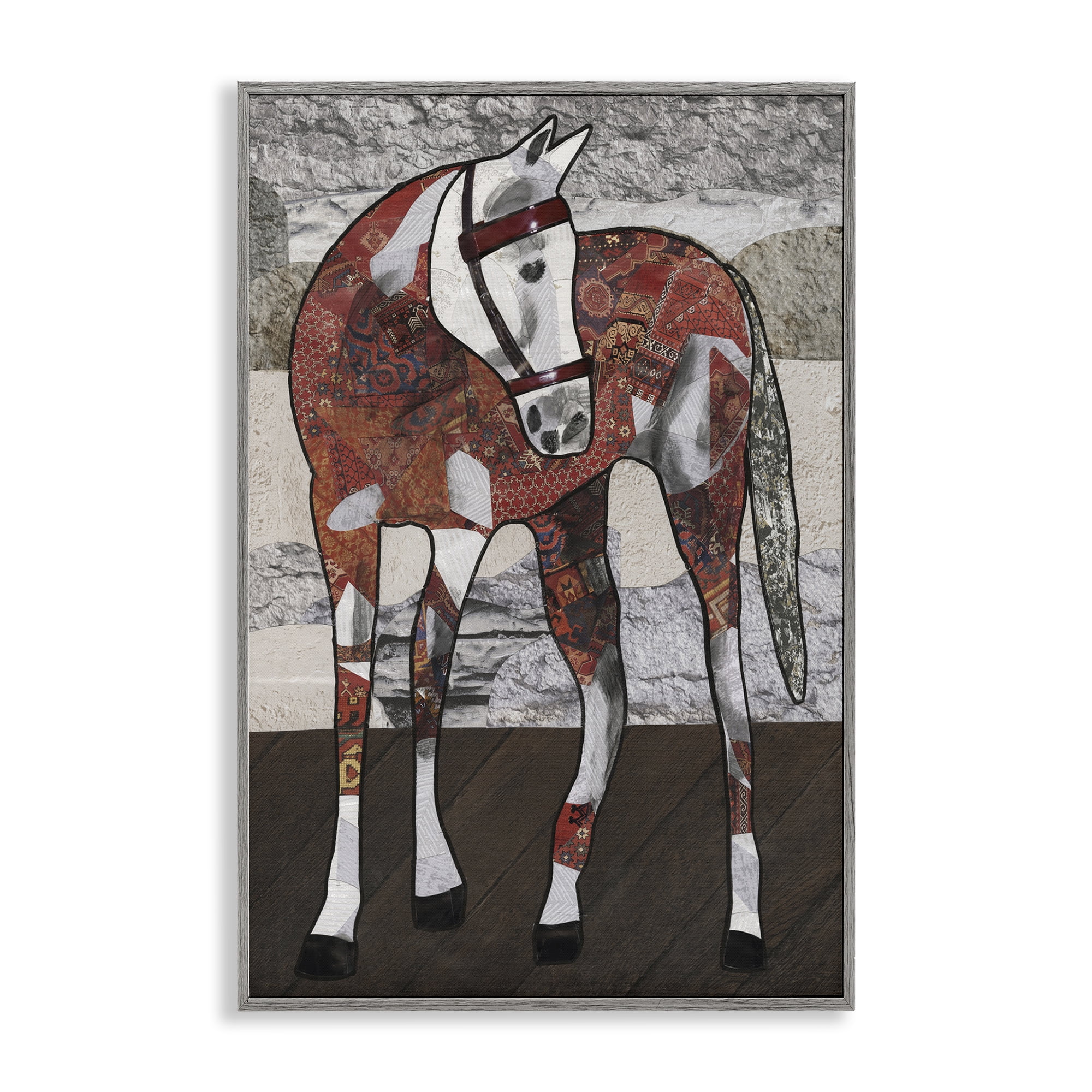 Stupell Industries Southwestern Patterned Foal Animals & Insects Painting Gray Framed Art Print Wall Art, 12 x 18