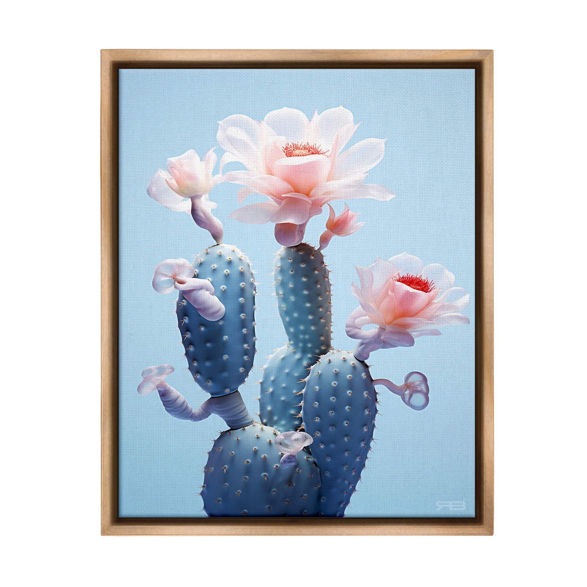Stupell Industries Southwestern Pink Blooms Botanical & Floral Painting Brown Floater Framed Canvas Art Print Wall Art, 17 x 21
