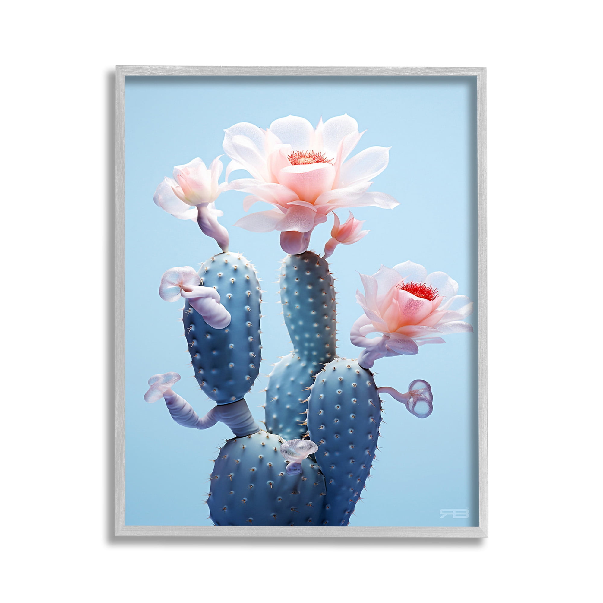 Stupell Industries Southwestern Pink Blooms Botanical & Floral Painting Gray Framed Art Print Wall Art, 11 x 14
