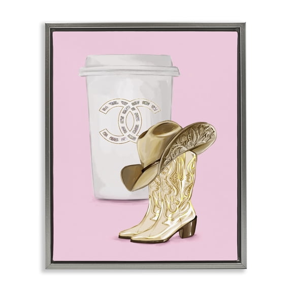 Stupell Industries Southwestern Pink Glam Cowgirl Boots & Coffee Gray Floating Frame Canvas Art, 17 x 21, by Ziwei Li