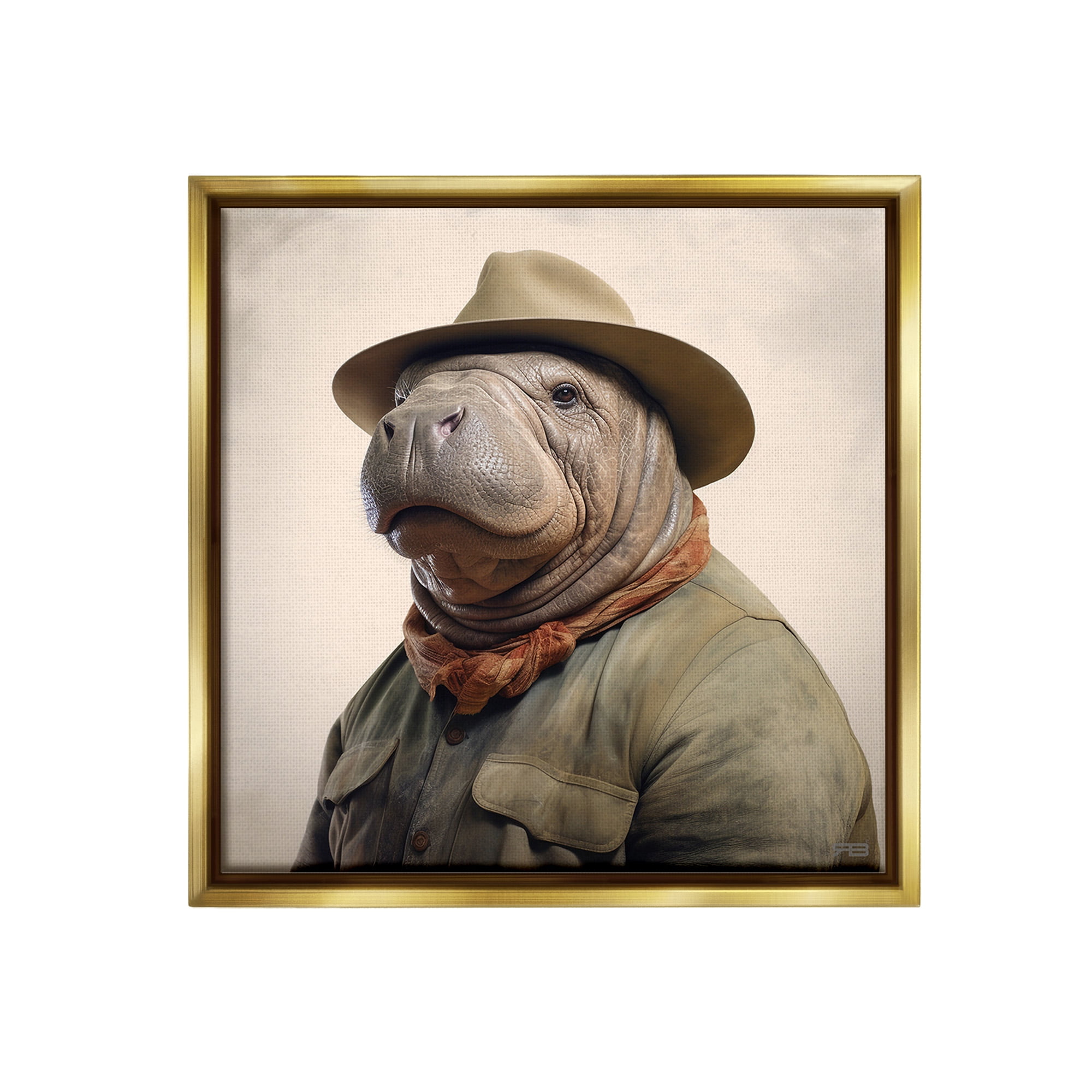 Stupell Industries Southwestern Rodeo Manatee Animals & Insects Painting Gold Floater Framed Canvas Art Print Wall Art, 25 x 25