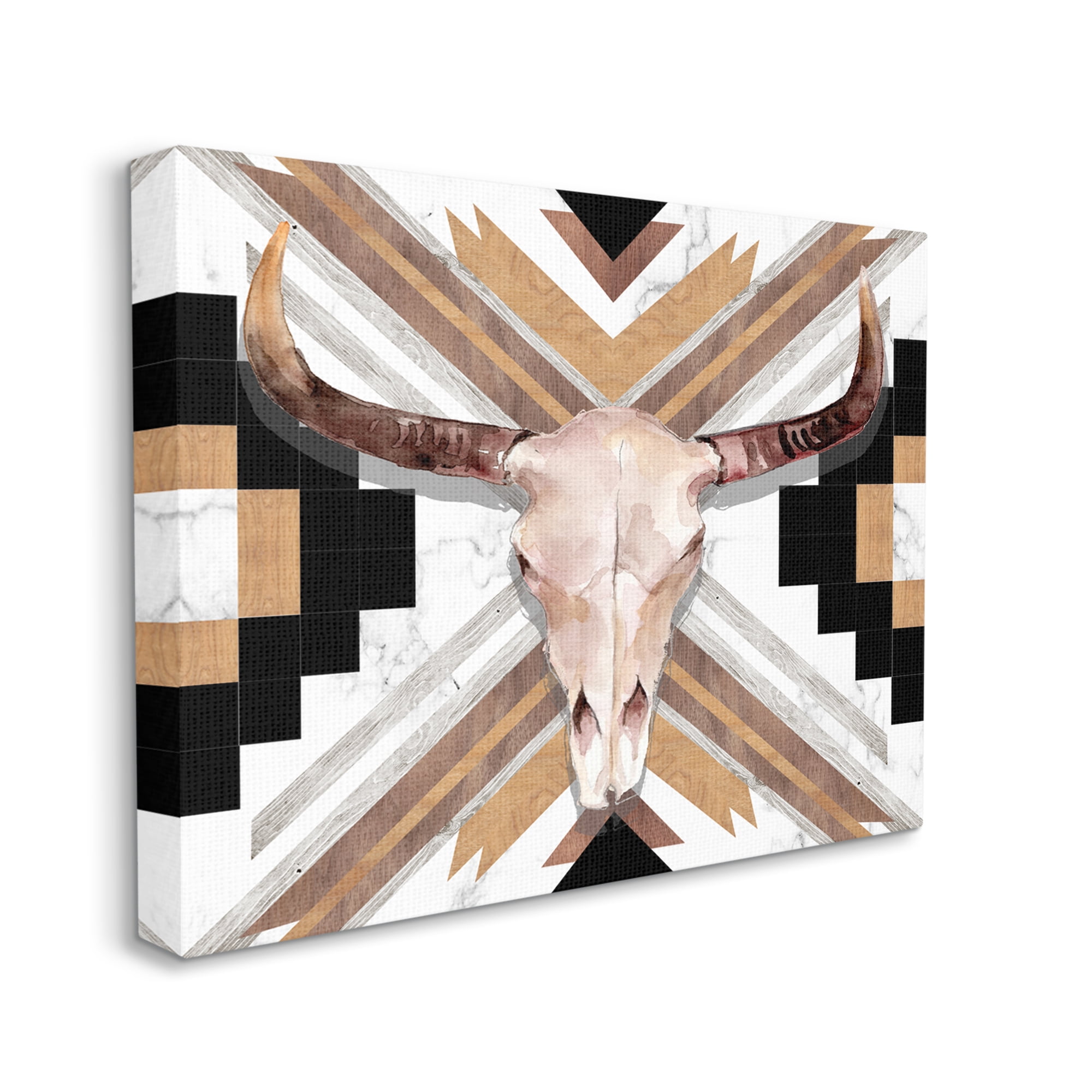 Stupell Industries Southwestern Santa Fe Wild Bull Skull Geometric Pattern Animals & Insects Painting Gallery Wrapped Canvas Print Wall Art, 24 x 30