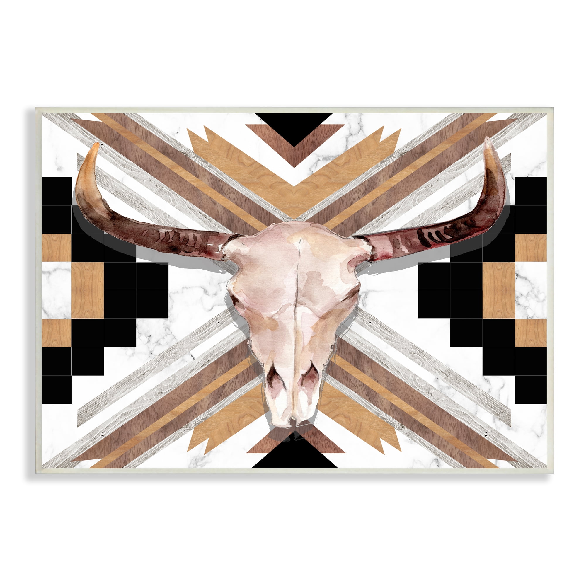 Stupell Industries Southwestern Santa Fe Wild Bull Skull Geometric Pattern Animals & Insects Painting Unframed Art Print Wall Art, 13 x 19