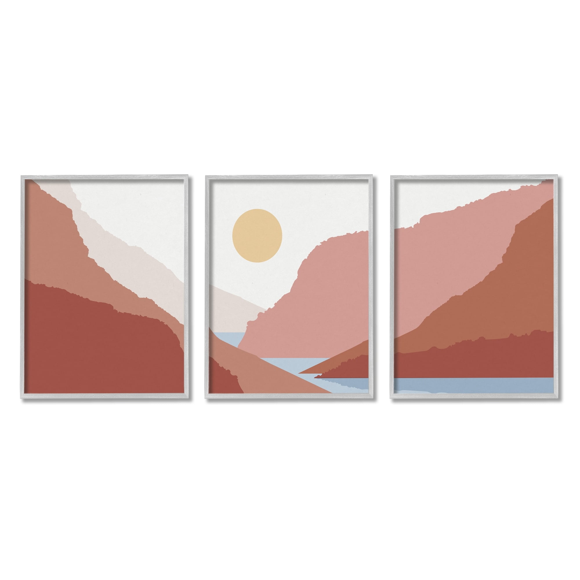 Stupell Industries Southwestern Stream Flowing Mountain Landscape Collage Graphic Art Gray Framed Art Print Wall Art Set of 3, 16x20, by Urban Epiphany