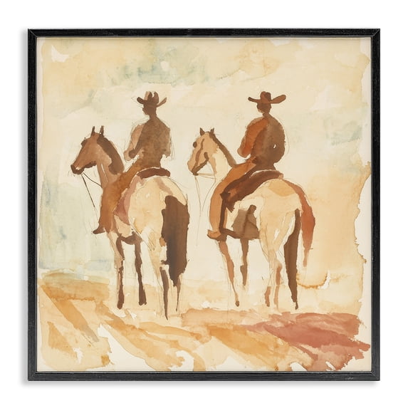 Stupell Industries Southwestern Western Watercolor Cowboys Left Black Framed Giclee Art, 12 x 12, by Petals Prints Design