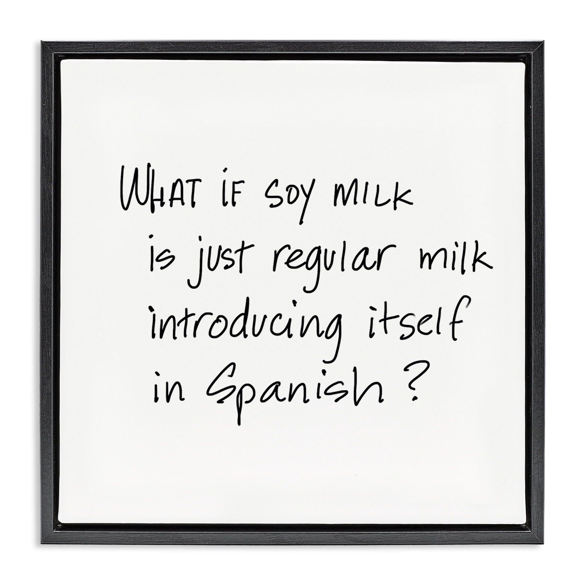Stupell Industries Soy Milk in Spanish Food & Beverage Painting Black Floater Framed Art Print Wall Art, 25 x 25