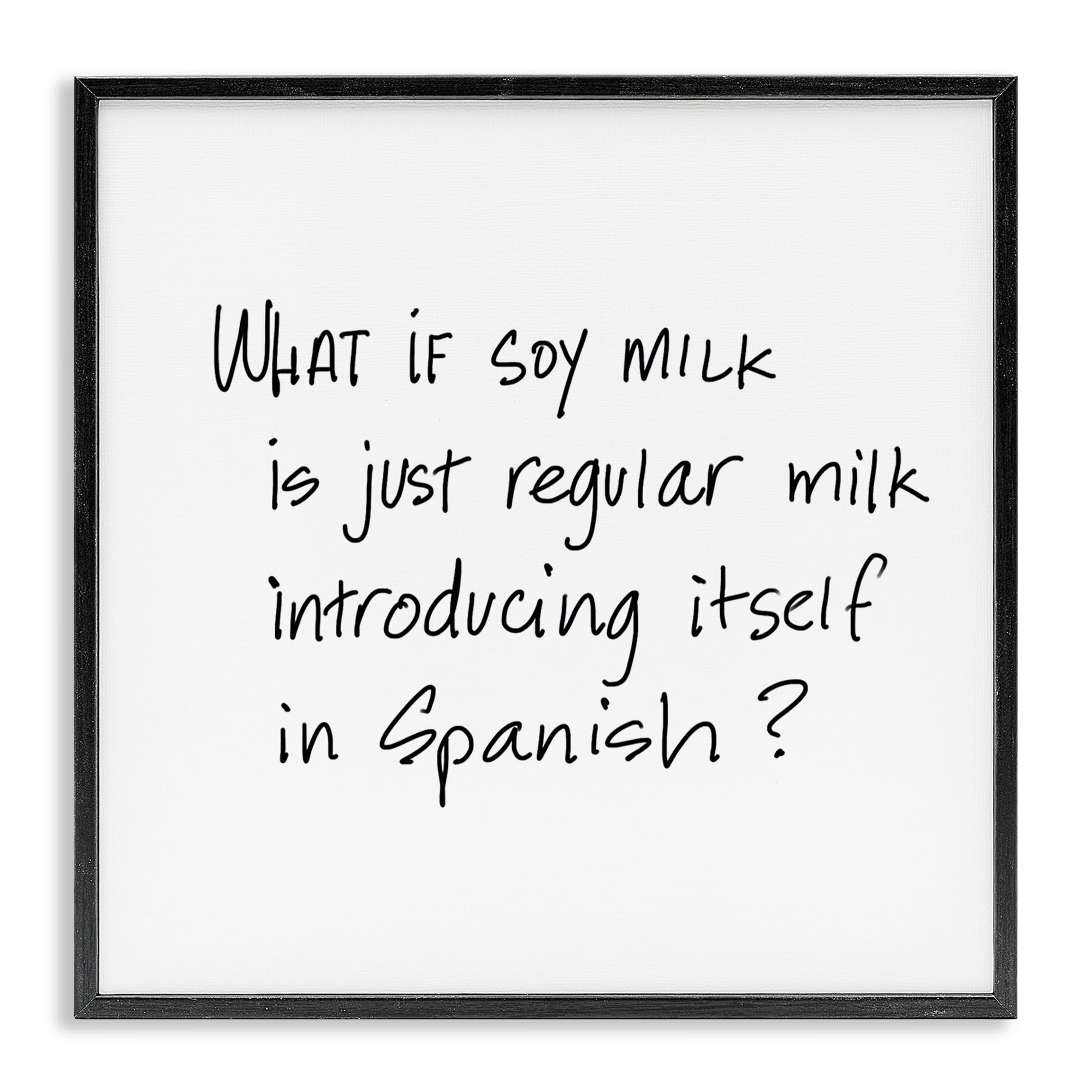 Stupell Industries Soy Milk in Spanish Food & Beverage Painting Black Framed Art Print Wall Art, 12 x 12