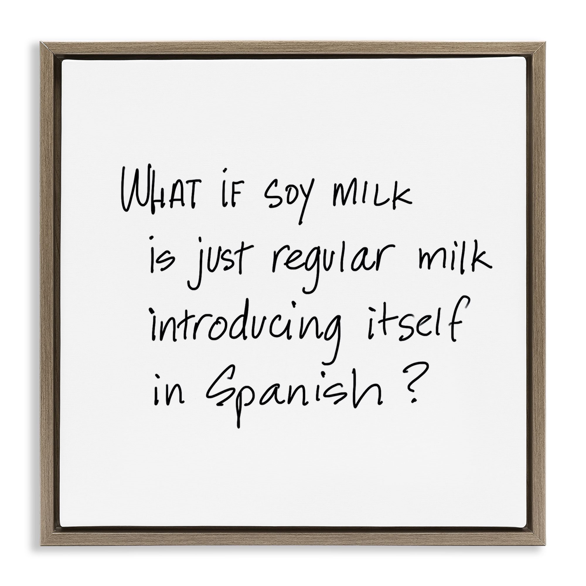 Stupell Industries Soy Milk in Spanish Food & Beverage Painting Brown Floater Framed Art Print Wall Art, 18 x 18